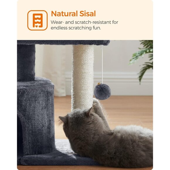 New Cat Tree Tower, Smoky Gray Condo with Sisal Scratching Post for Kittens - Picture 7 of 9